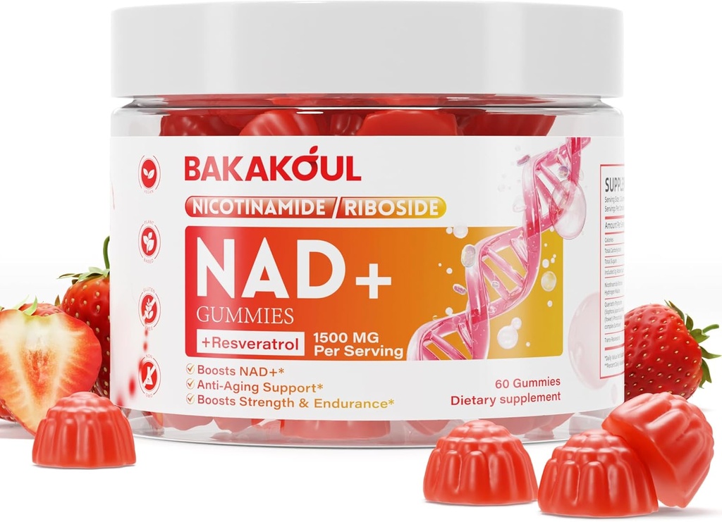 NAD Gummies, NAD Supplement - Liposomal Nicotinamide Riboside, Resveratrol, Quercetin, NAD Nicotinamide Riboside Resveratrol 900mg, NAD+ Suplemento para Hombres y Mujeres, 60 Gummies 1 Pack