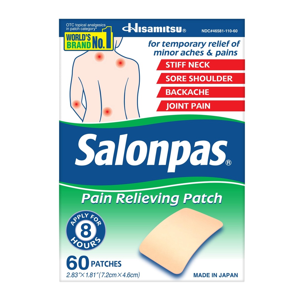 Salonpas Pain Relieving Patch for Back, Neck, Shoulder, Knee Pain and Muscle Soreness - 8 Hour Pain Relief - 60 Count