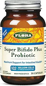 Flora Super Bifido Plus 102 Billones CFU, Probióticos Raw para Hombres, Bifidobacterium, Lactobacillus, Digestión, IBS, Sistema Inmunitario, Suplementos Gut Balance - 30 cápsulas vegetarianas