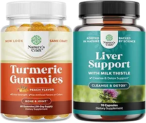 Bundle of Turmeric Curcumin Immune Support Gummies and Liver Cleanse Detox & Reparación Fórmula - Soporte Conjunto y Cuidado de Esquí Avanzado - con Milk Thistle Dandelion Root Turmeric y Artichoke Extract