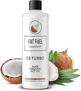 Fat Fuel C8 MCT Oil - Pure and Organic Body Fuel from Coconuts, Keto Supplement for Energy and Focus - 16 Fl Oz