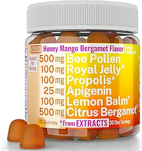 Bee Pollen Apigenin Citrus Bergamot Gummies w Orgánica Propolis Royal Jelly Honey Lemon Balm Extract, Suplemento para Hombres Niños, Tincture Drops Powder Capsule Herb Capsules Suplementos Alt, Pollan Polen