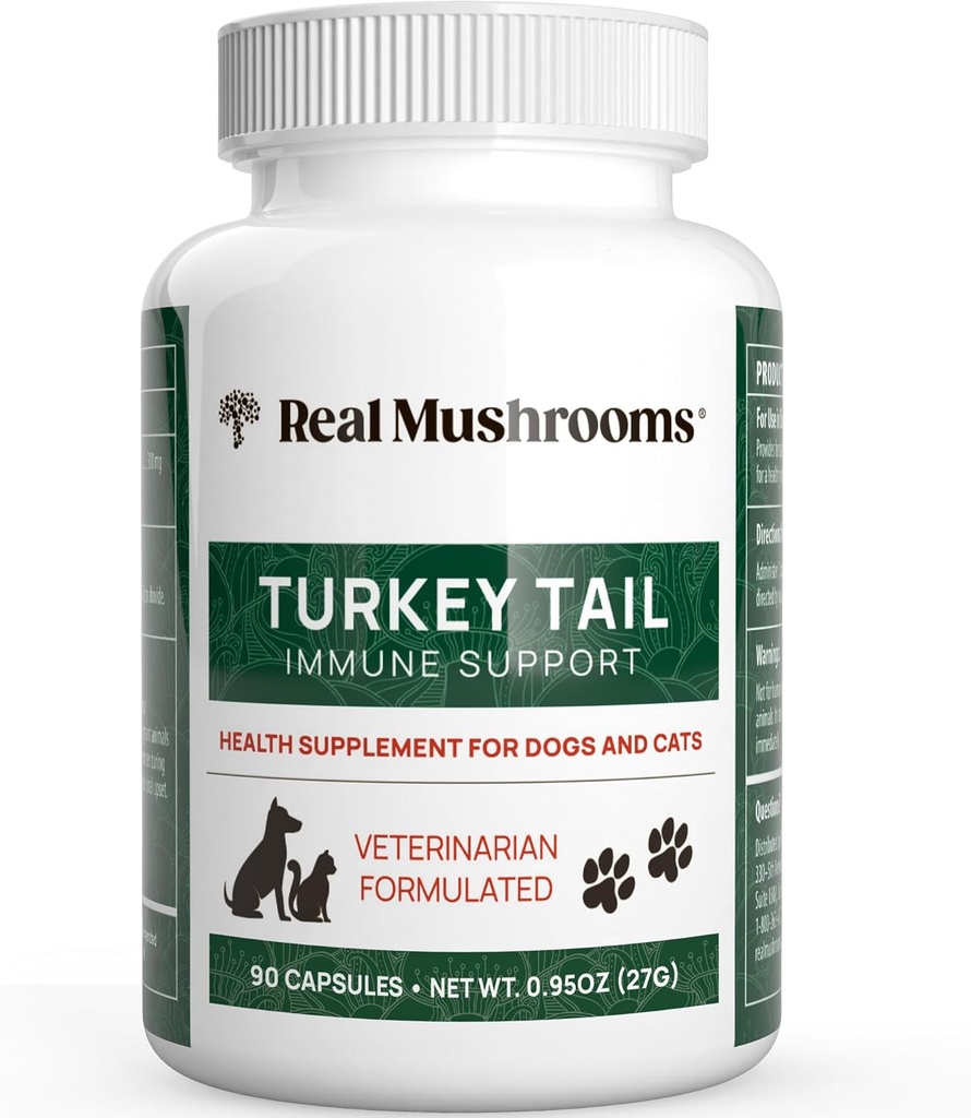 Reales Setas Turquía Tail Capsules para Mascotas –Cat Probióticos &amp; Vitaminas de Perro – Suplemento de Setas Orgánicas para Perros & Cats – Soporta Balance diario " Bueno-Being Non-GMO, 90 ct