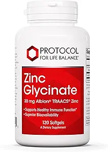 Protocolo Zinc Glycinate 30mg - con Albion Traacs Zinc - Zinc Glycinate Suplemento - Immune System Support* - Keto Friendly & Dairy Free - 120 Softgels