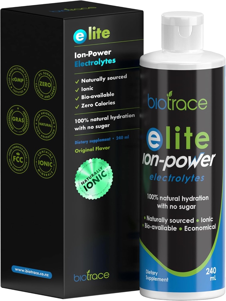 BioTrace Elite Ionic Electrolyte Drops Silencio 0 Calories 0 Azúcar 0 Carbs Silencio rápido Hydration, Stamina, Energy, Muscle Recovery ¦ Trace Minerals Electrolytes tención 30%+ Más Potasio Magnesium Chloride ANTE 8 fl oz