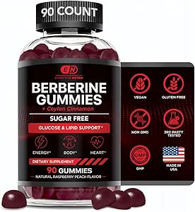 EFFECTIVE NUTRA Berberine Gummies with Ceylon Cinnamon ← Sugar-Free Supplement 1200mg for Blood Sugar Support, Heart Health, Energy TEN 45-Day Supply, Natural Berry Flavor, Made in USA (90 Count)