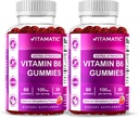 Vitamatic 2 Packs Vitamina B6 100mg Gummies – Natural Strawberry Flavor – 60 Gummies basadas en Pectina por botella – Sistema nervioso &amp; Apoyo energético