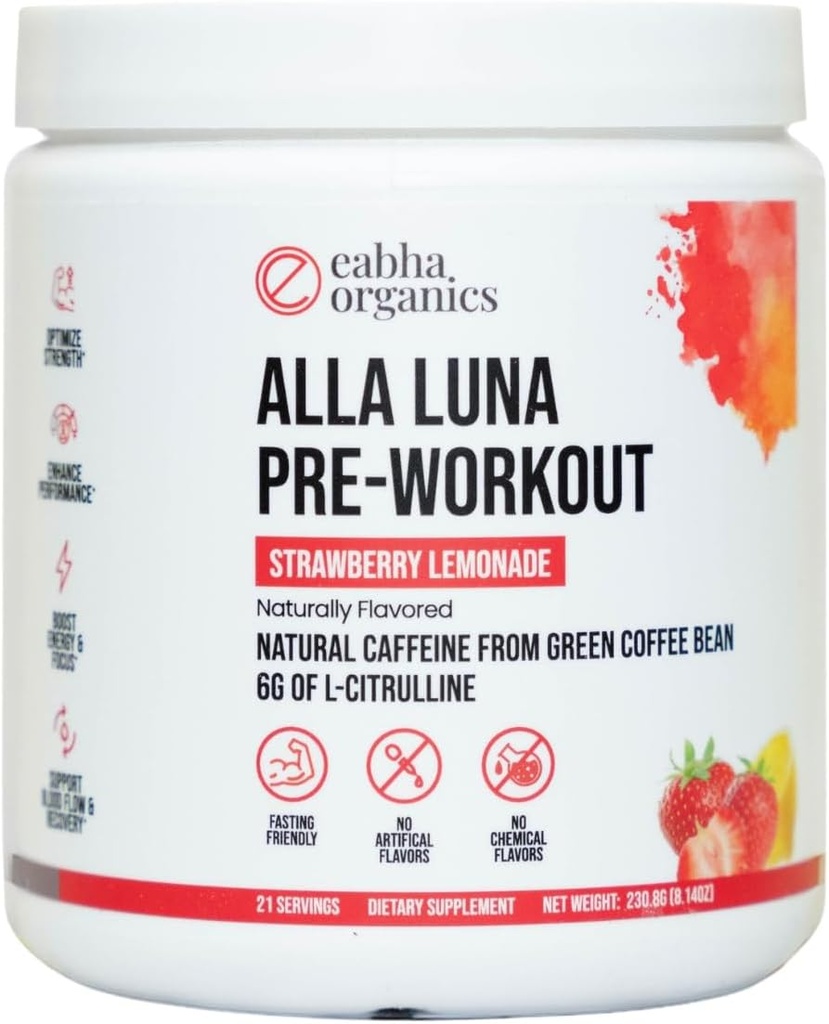 Alla Luna Pre-Workout - Strawberry Lemonade - para apoyar la energía, el foco y la resistencia - Aumentar el flujo de sangre para una bomba mejor - 21-Day Supply - 1 Scoop per Serving