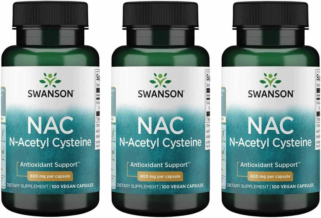 Swanson NAC - N-Acetil Cysteine - Suplemento 600 mg 100 cápsulas (3 Pack)