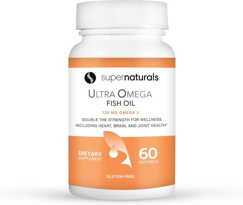 Super Natural Ultra Omega Fish Oil - Omega 3 Fatty-Acids EPA DHA - Soportes Brain Aumento Función, soporta Nerve y Eye Health 1200mg/720 Omega-3-60 Capsules