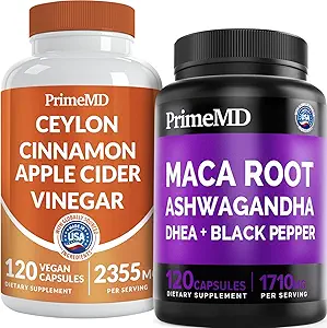 5-in-1 Ceylon Cinnamon w Apple Sider Vinegar, Turmeric, & Ginseng Root (120ct) & 6-in-1 Maca Root Ashwagandha w DHEA & Black Pepper Fruit (120ct) Bundle - Energy, Mood, &amp; Immune Support Supplement