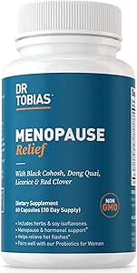 Dr. Tobias Menopause Relief with Black Cohosh, Soy Isoflavones, Don Quai, Hot Flash &amp; Night Sweats Relief for Women, Non-GMO Menopause Supplements for Women, 60 Capsules, 30 Servings