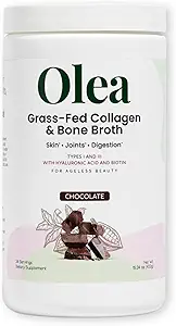 Olea Advanced Collagen " Bone Broth Powder, 10g Hydrolyzed Collagen, 5g Bone Broth, Hyaluronic Acid, Probiotics, Enzymes – Supports Skin, Hair, Nails, " Gut Health, Rich Chocolate