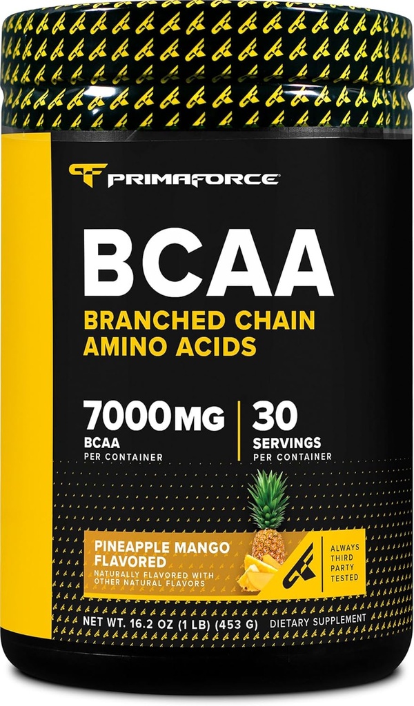 Primaforce BCAA Powder (Pineapple Mango) (30 Servings) - 7000MG 2:1:1 BCAAs, Post-Workout Recovery Drink with Amino Acids and Real Salt for Men & Women