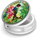 Pill Box-3 Compartment Small Pill Case for Purse &amp; Pocket Mini Metal Pill Holder Travel Pill Container to Hold Supplements Vitamins BPA-Free (Hummingbird)