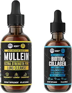 HERBIFY Bundle - Mullein Leaf Extract " Biotin and Collagen - Respiratory Support " Hair Skin and Nails Vitamins Support