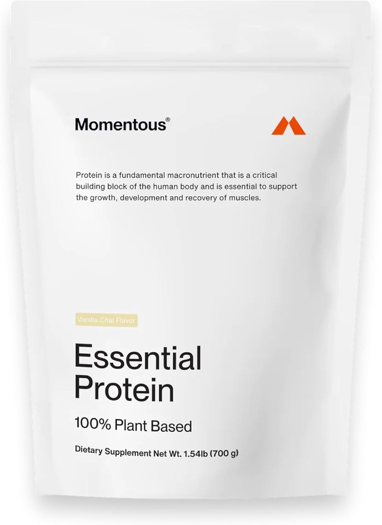 Polvo de Proteína Vegan Esencial Momento - 20g Proteína basada en plantas - NSF certificado, libre de gluten, no GMO, 20 Actuaciones para uso diario esencial, Vanilla Chai