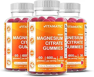 Vitamatic Magnesium Gummies 600mg por Serving – 60 Gummies Vegan – Relax, Muscle, Bone & Energy Support – 3 Pack