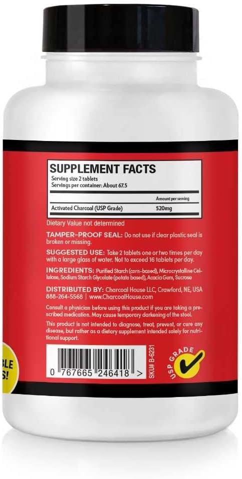 Charcoal House Chewable Activated Charcoal Tablets for Kids | Natural, Vegan, Non-GMO & Gluten Free | for Teeth, Stomach, Gas & Nausea | USP Food Grade | 135 ct.