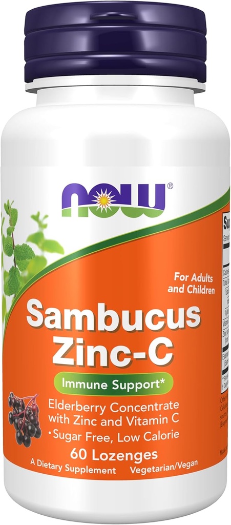 AHORA Suplementos de alimentos, Sambucus Zinc-C con Concentrado de Elderberry y Vitamina C, 60 Lozenges