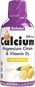 Bluebonnet Nutrición Calcio líquido Citrato de magnesio, Vitamina D3, Bone Health, Gluten Free, Soy free, leche libre, kosher, 32 Servings, Lemon Flavor, 16 Fl Oz (Pack of 1)
