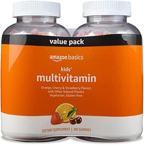 Fundamentos Gummies multivitamina para niños, cereza, fresa &amp; naranja, 380 Cuenta (2 Packs de 190) (2 por servidumbre) (antes Solimo)