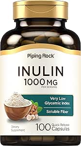 Piping Rock Organic Inulin Capsules 1000 mg Silenciosos 100 Conde Silencio Índice Glycemic Bajo Silencio Soluble Fiber Suplemento Silencioso No GMO, Gluten Free
