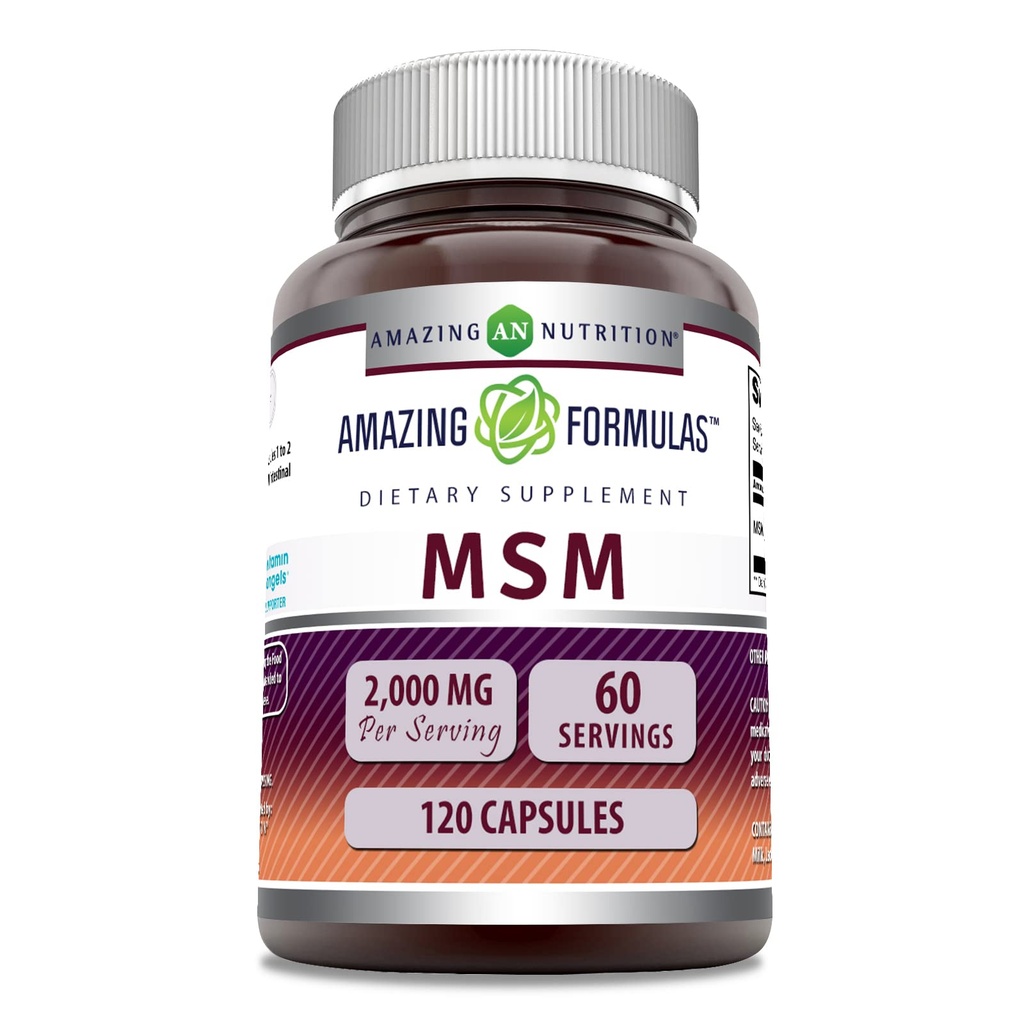 Amazing Formulas MSM (Methylsulfonylmethane) Supplement | 2000 Mg Per Serving | Capsules | Non-GMO | Gluten Free | Made in USA (120 Count | Pack of 1)