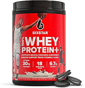 Six Star Whey Protein Powder Plus - Muscle Building " Recovery Formula with Whey Isolate Powder, BCAAs, 30g Protein, Immune Support - Post-Workout Suplemento - Cookies y crema, 1.8 lbs
