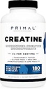 Primal Creatine Monohydrate (3,000 Mg, 180 Caps) - Micronized Creatine Supplement, 750mg Per Capsule, Great for Preworkout and Recovery - Gluten-Free, Non-GMO