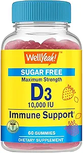 WellSí Sugar Free Vitamin D3 10000 UI (250mcg) Extra Strength Gummies - Immune Booster, Bone and Teeth Support - Non GMO, Gluten Free, Nut Free, Vegetarian - Natural Sourced Flavors - 60 Gummies (1)