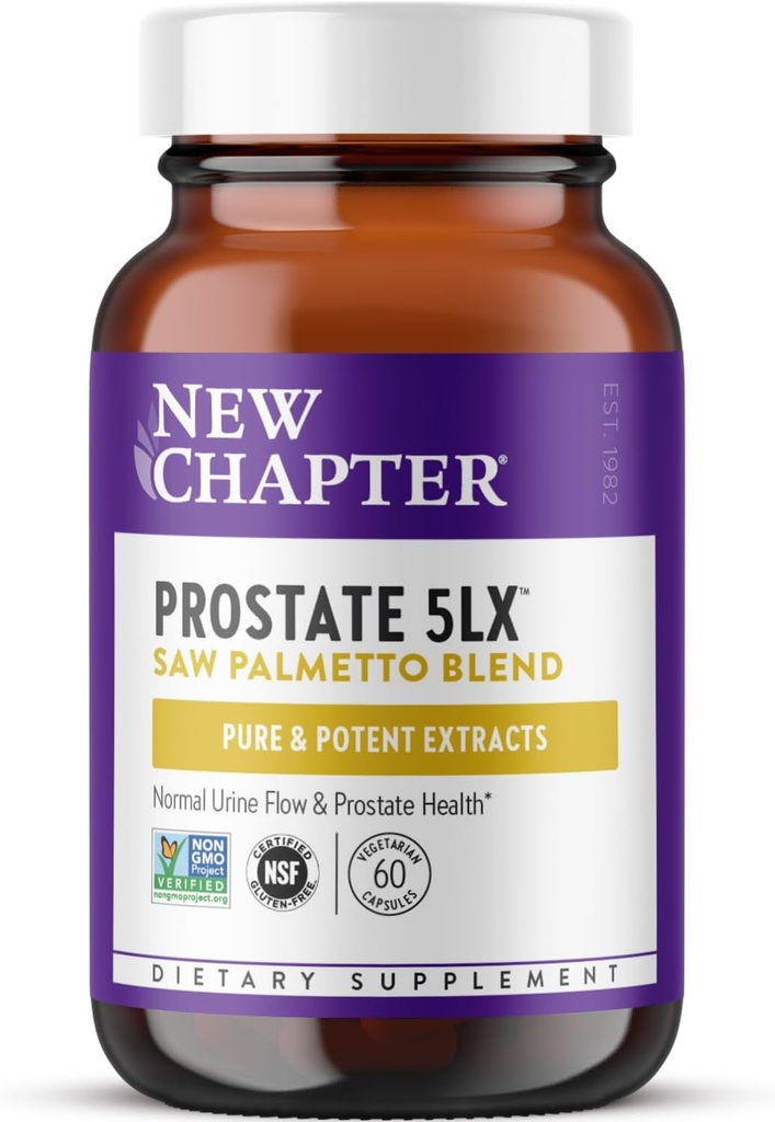 New Chapter Prostate Supplement - Prostate 5LX with Clinical Strength Saw Palmetto + Fermented Selenium for Men’s Wellness - 60 ct Vegetarian Capsule