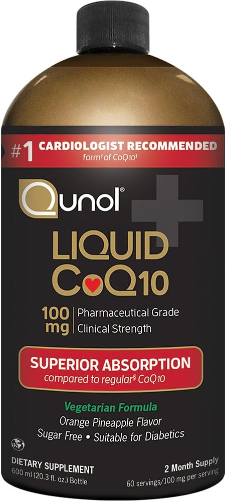Qunol Liquid CoQ10 100mg, Absorción Superior Suplemento Natural Forma de Coenzima Q10, Antioxidante para la salud del corazón, Piña naranja Sabored, 60 porciones, 20.3 oz Botella