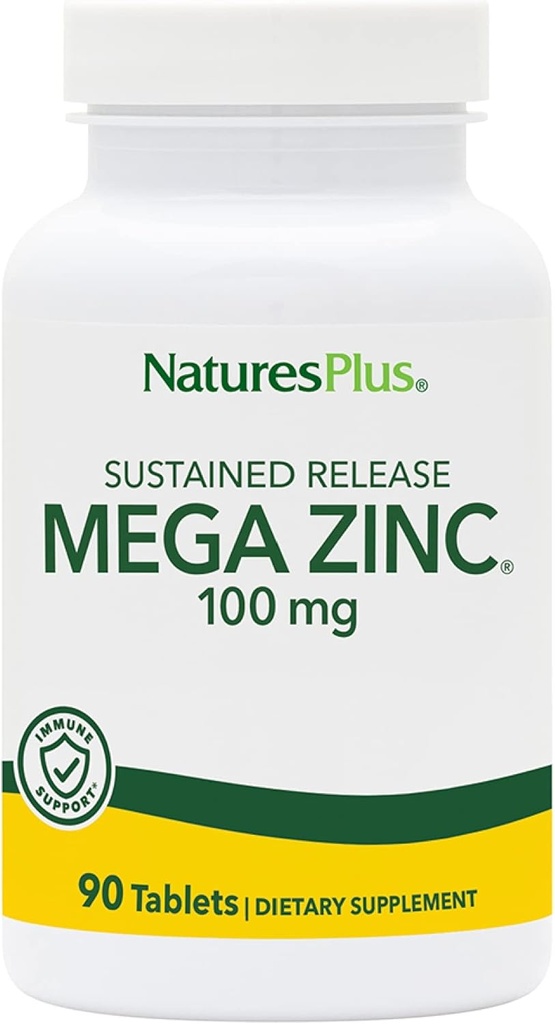 NaturesPlus Mega Zinc 100 mg Sustained Release - 90 Tablets - Vegetarian, Gluten Free - 90 Servings