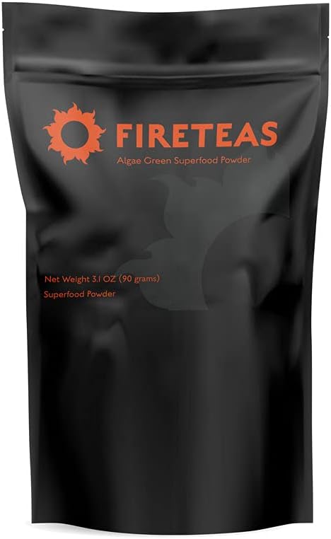 FIRE TEAS Greens Superfood Powder with Seaweed & Clorella (Célula Criada) - Turmérica orgánica, Kelp, Moringa, Stevia, Aloe Vera Extract, Ginger - Smoothies, Yogur &amp; Milkshakes -