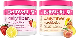 Suplemento de fibra diaria Bundle con Collagen, Probiotics & Electrolytes - Peach Mango & Strawberry Lemonade Flavors - Apoya Salud Digestiva, Debloating, Gut &amp; Hormon Balance - 32 Servimientos Total