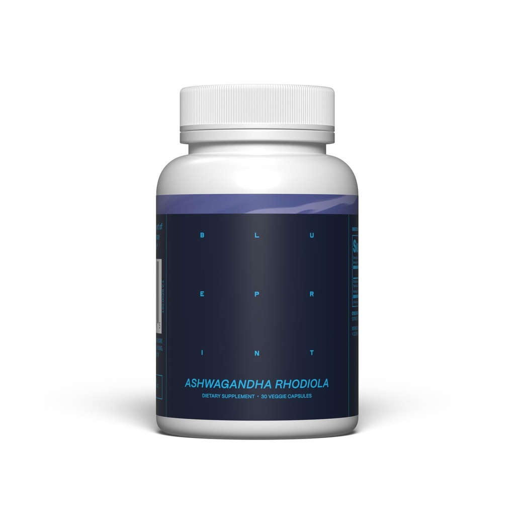 Blueprint Bryan Johnson Ashwagandha & Rhodiola Supplement – 120mg Ashwagandha + Rhodiola Root – Daily Adaptogen Capsules for Stress Support, Mood Balance, Energy & Focus – 30 Vegan Capsules