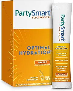 Himalaya PartySmart Orange Electrolytes Powder Packets, 12 Cuenta, soporta la hidratación, el rehidrato con sodio " Potasio, vitamina C " Más, recuperación antioxidante Blend Milk Thistle, Ginger " Turmeric