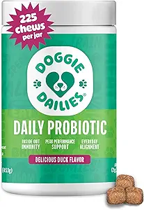 Probióticos para perros - Probióticos para perros avanzados con prebióticos - promueve la salud digestiva - apoya el sistema inmunitario y la salud general (Duck) 225 Chews blandos