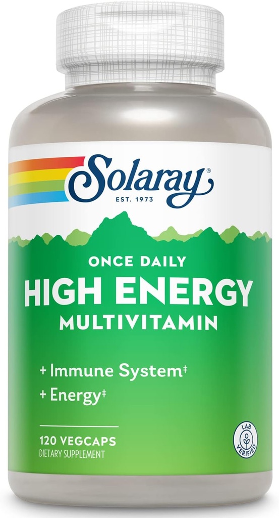 SOLARAY High Energy Multivitamin, No Iron, 1/Day, Timed-Release Formula, Whole Food &amp; Herb Base 120 VegCaps