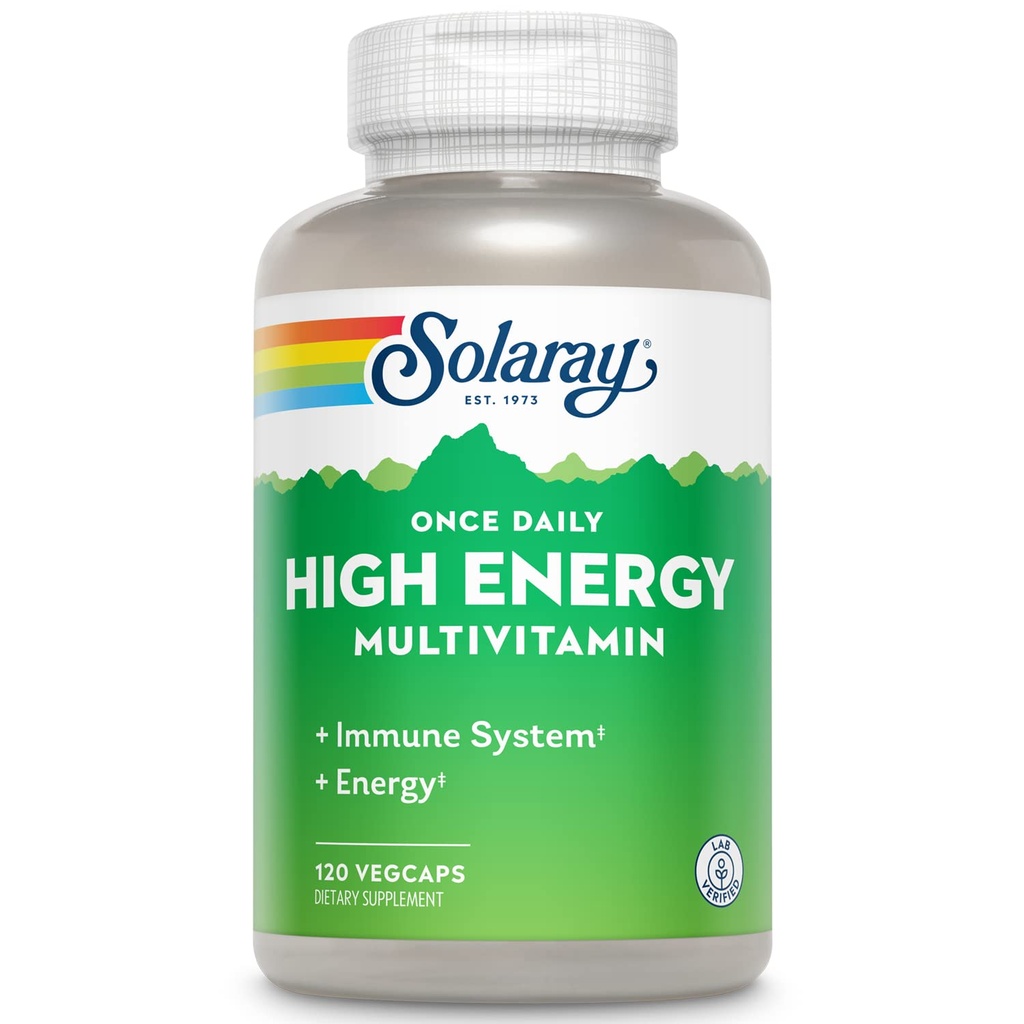 SOLARAY High Energy Multivitamin, No Iron, 1/Day, Timed-Release Formula, Whole Food &amp; Herb Base 120 VegCaps