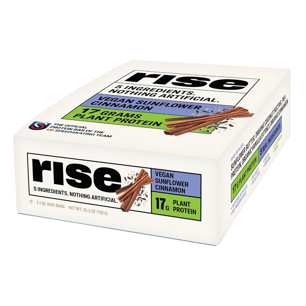Rise Pea Protein Bar - Vegan Sunflower Cinnamon ← Desayuno Bar & Protein Snack 17g Protein Just 5 Whole Food Ingredients Non-GMO Gluten-Free Soy Free