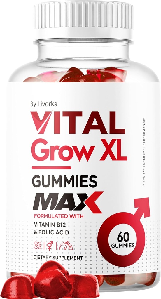 Vital Grow XL Male Gummies - Mangas de rendimiento masculino 1050MG Vital GrowXL Blend, Vital Growth Gummy Advanced Formula, 60 Gummies para 1 Mes