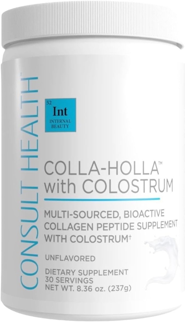 Consult Health Colla Holla- Multi-Sourced Collagen Verisol Protein Powder with Colostrum for Skin Elasticity, Wrinkle Reduction, Healthy Hair & Joint Support. 8.36 oz