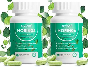 100% Moringa Pure Capsules, soporta sueño, articulaciones, energía Moringa Powder Organic Capsules Sleep Quality Energía Natural Boost Antioxidante Rich Moringa Suplemento, 60 cápsulas(2pc)