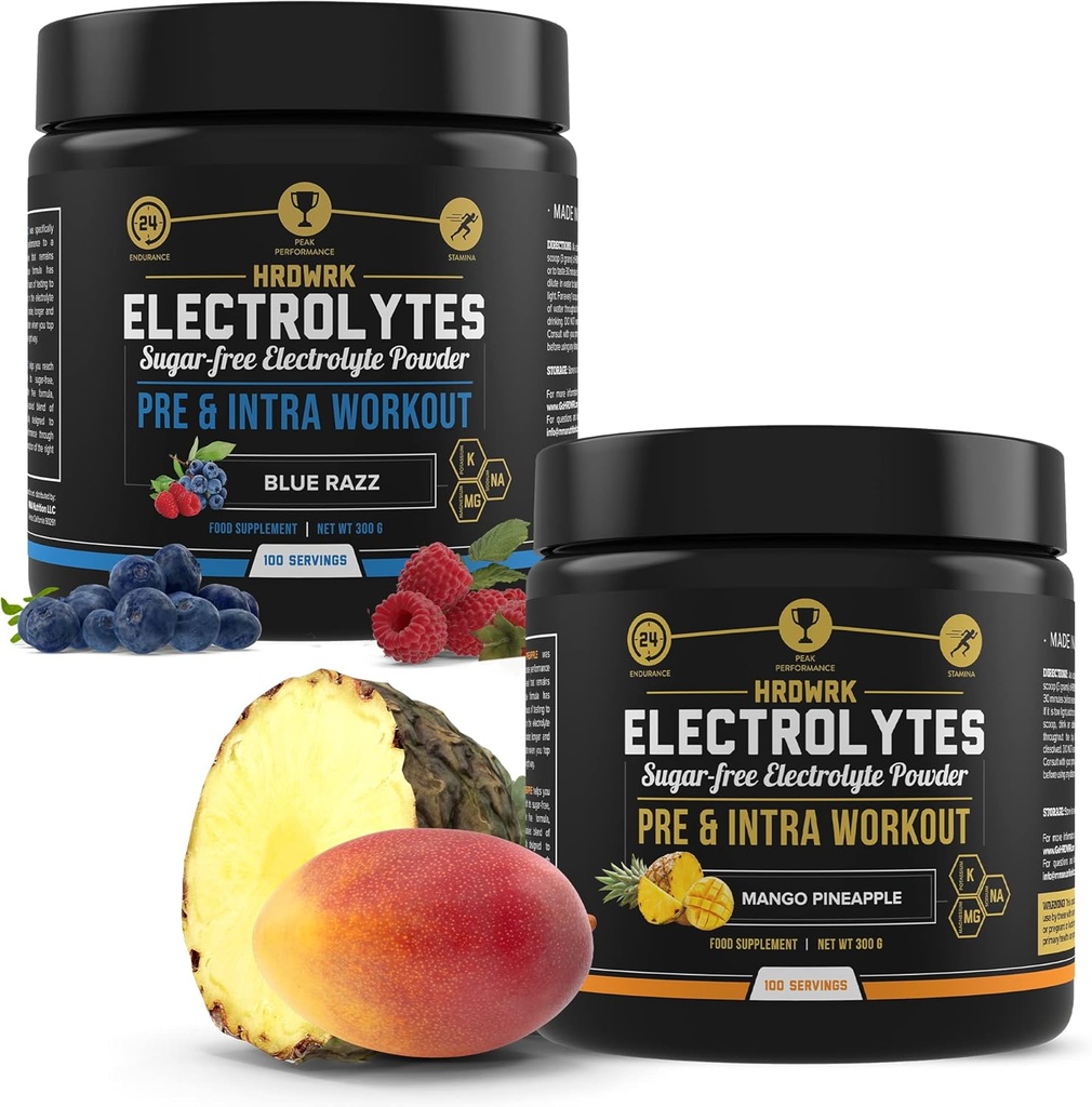 HRDWRK Electrolytes Polvo con Magnesio, Potasio - Electrolitos Libres de Azúcar Resistencia y reducir la fatiga con este suplemento de electrolitos - Hidratación Máxima - Keto Friendly