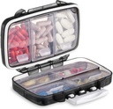 Organizador de píldoras portátiles Fullicon semanal, caja de pequeñas pilas de viaje con 7 compartimientos, caja de píldoras impermeables y herméticas, cargador de píldoras de viaje para vitaminas / aceites de frutas / suplementos