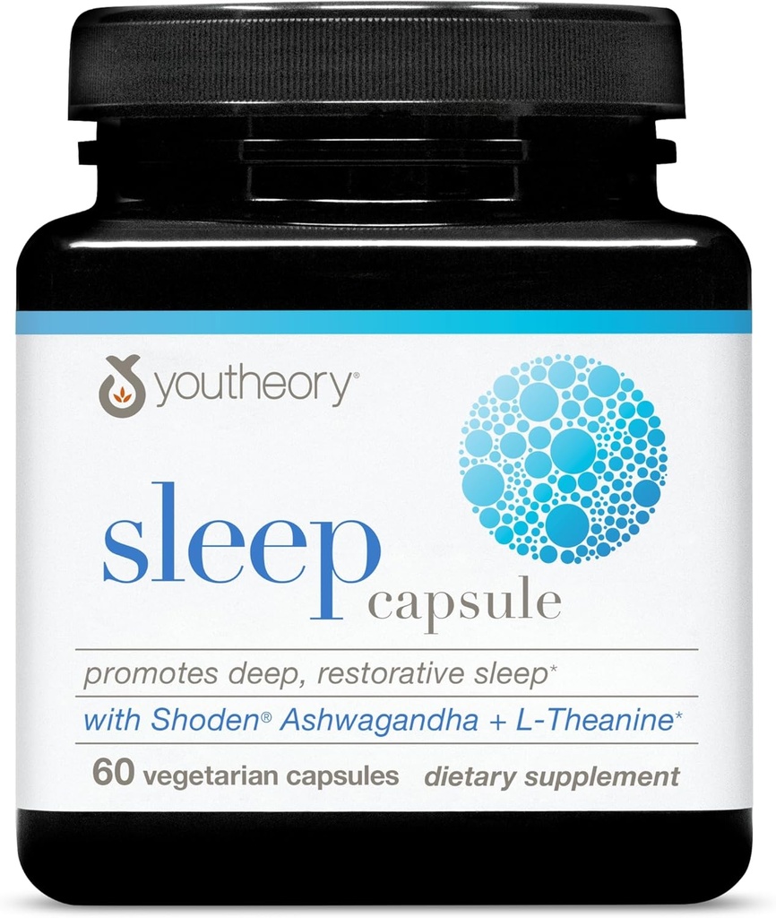 Youtheory Sleep Capsule - Vegan Sleep Support Supplement with Passion Flower, Lemon Balm, L-theanine & Ashwagandha* - 60 Vegetarian Capsules