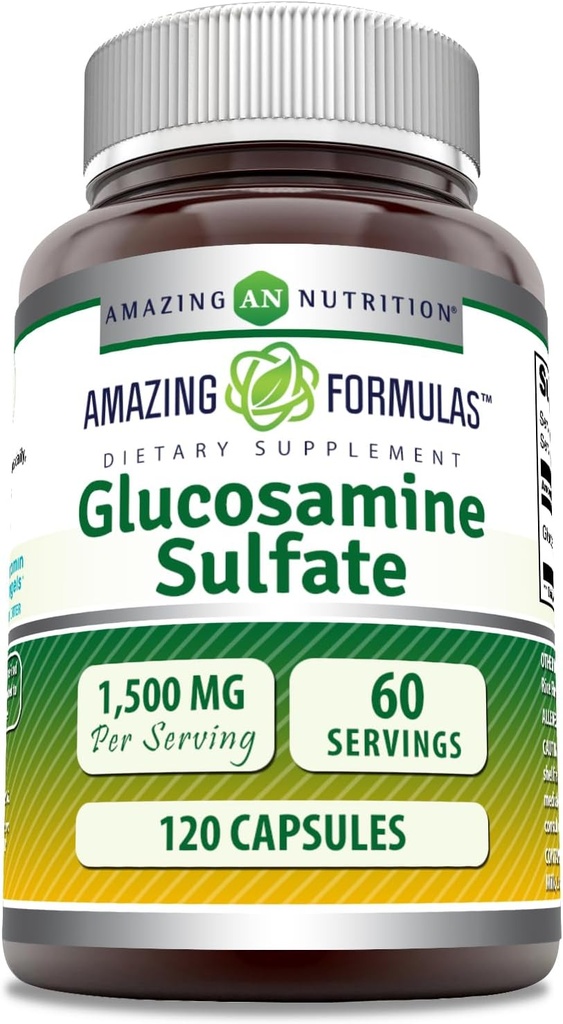 Amazing Formulas Glucosamine Sulfate Supplement TEN 1500 Mg Por Serving TEN 120 Capsules Silencio No-OMM ANTE Gluten-Free TEN Made in USA