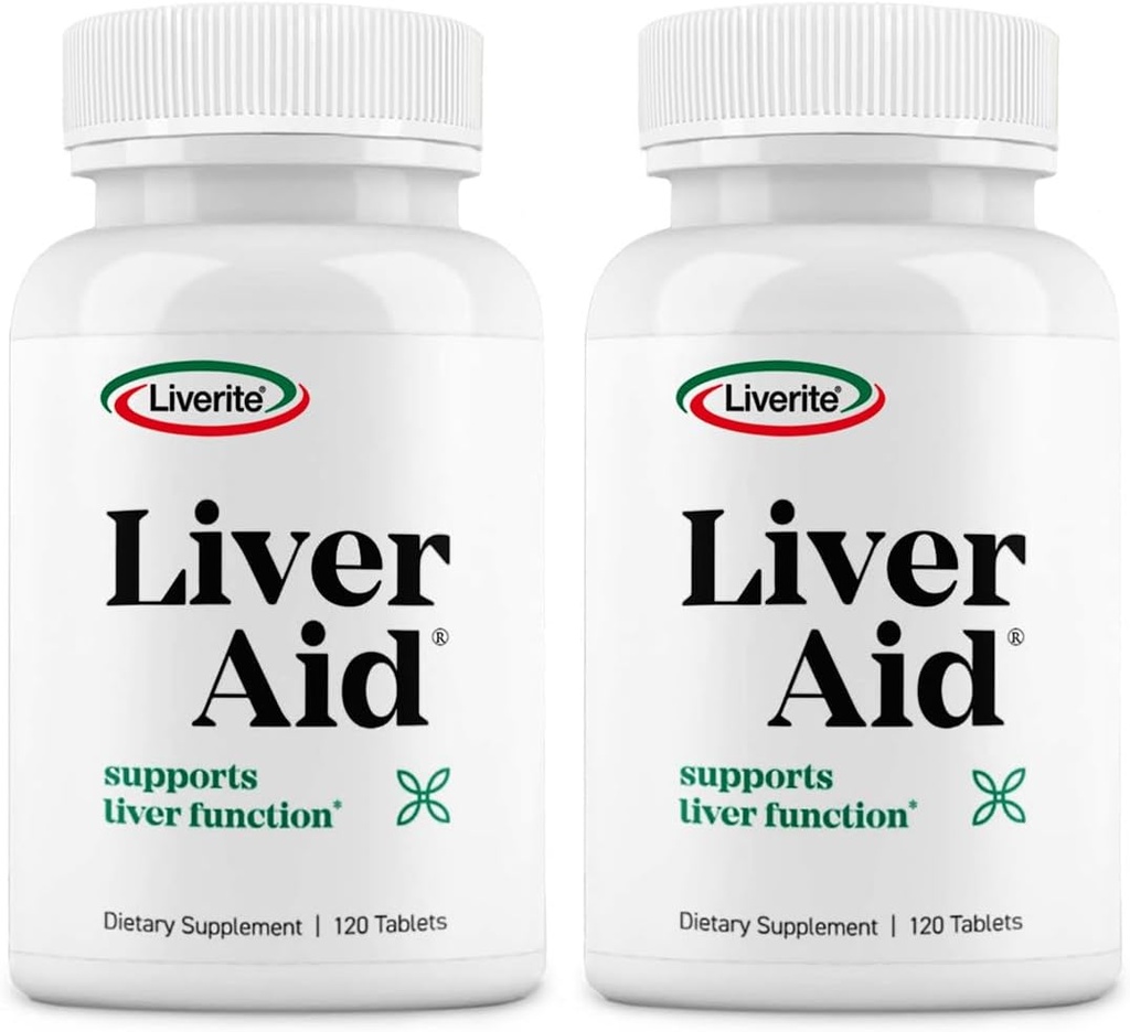 LIVERITE Liver Aid 2-Pack 120 Tablets (Total 240ct) soporta la función saludable del hígado, energía física y vitalidad.